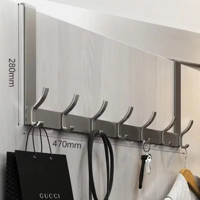 Over-the-Door Hook Rack No-Drill Aluminum Space Saver for Clothes Bags Towels