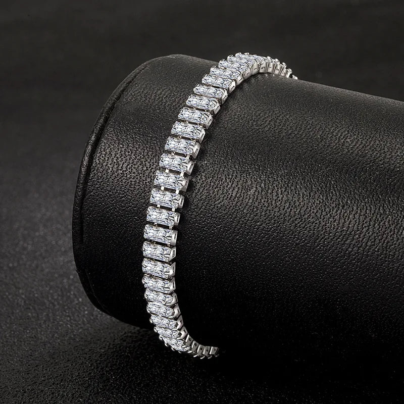 Sterling Silver Zircon Crystal Bracelet for Women Engagement Wedding 18cm