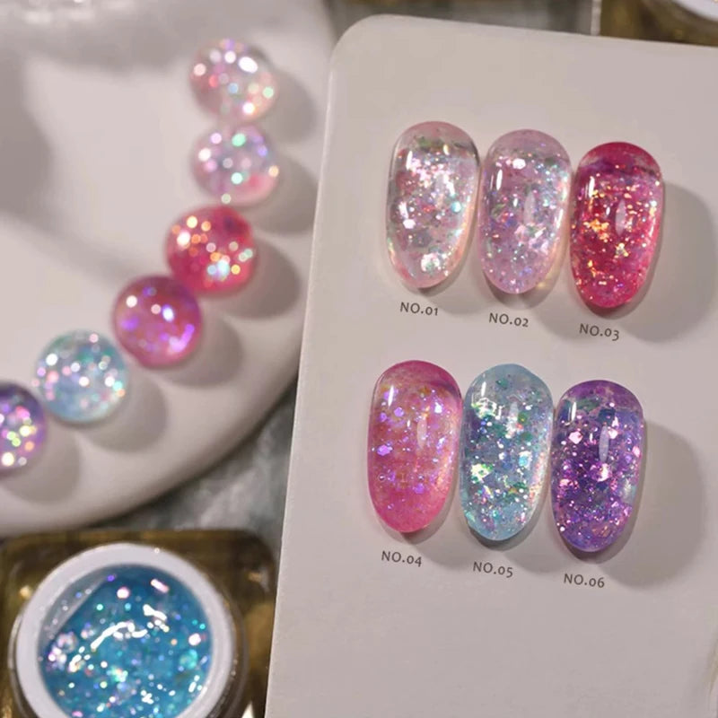 12-Piece Sparkling Gel Nail Polish Set with Glitter & Sequins - All Colors