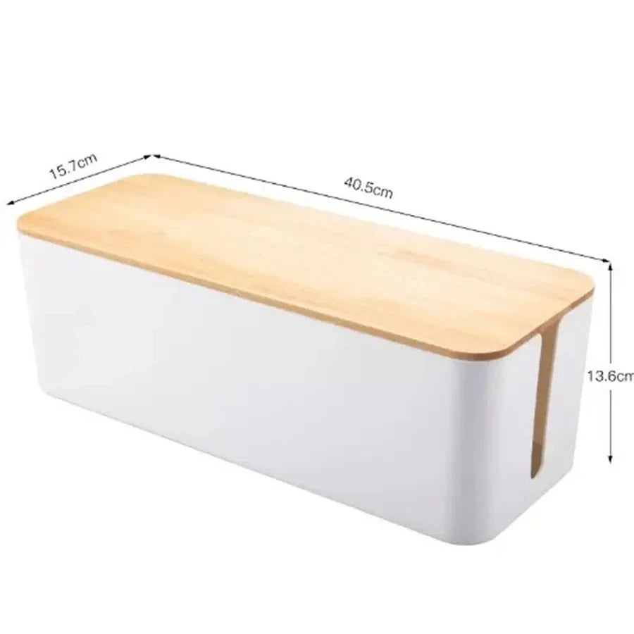 Wooden Cable Storage Box Organizer Dustproof Wire Case for Home & Office
