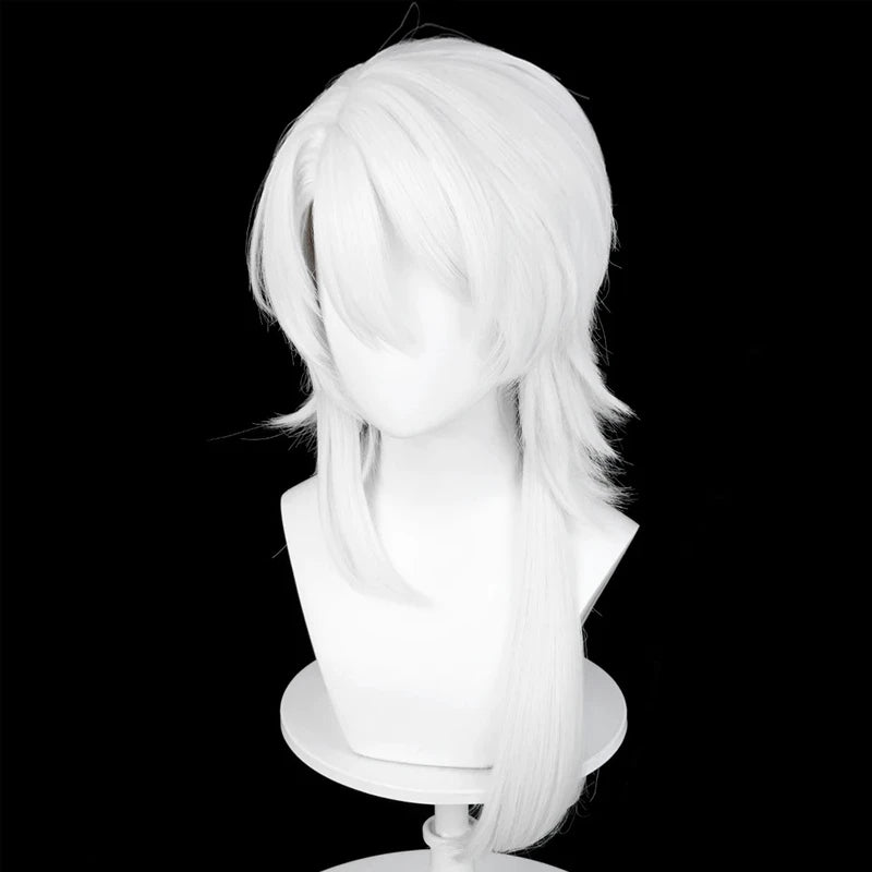 Synthetic White Straight Wig with Side Part for Cosplay & Themed Parties