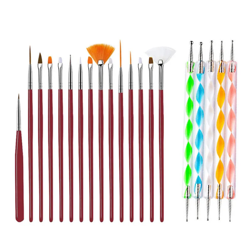 Nail Art Brushes Set Manicure Tools Liquid Powder Carving UV Gel Painting Pen