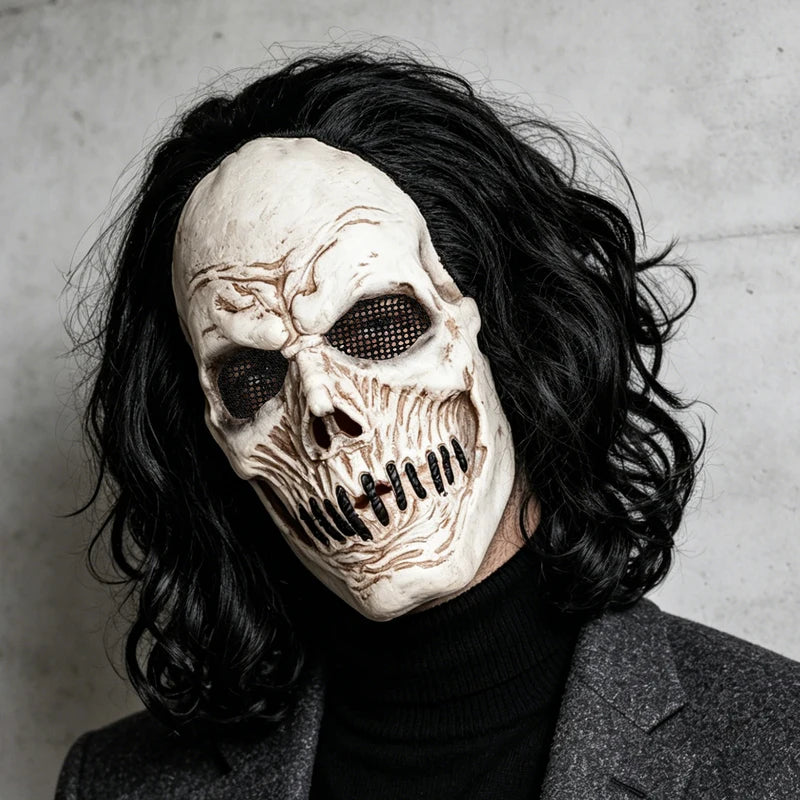 Black Latex Skull Mask for Halloween Parties and Cosplay