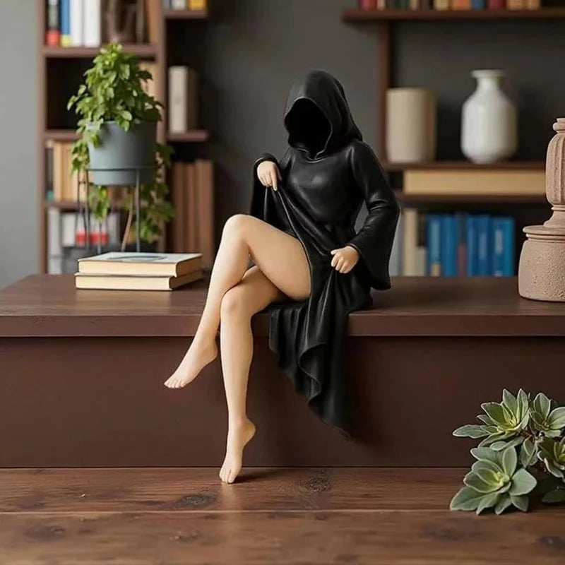 Gothic Woman Statue Masked Mysterious Decor Sculpture for Office Bedroom Home