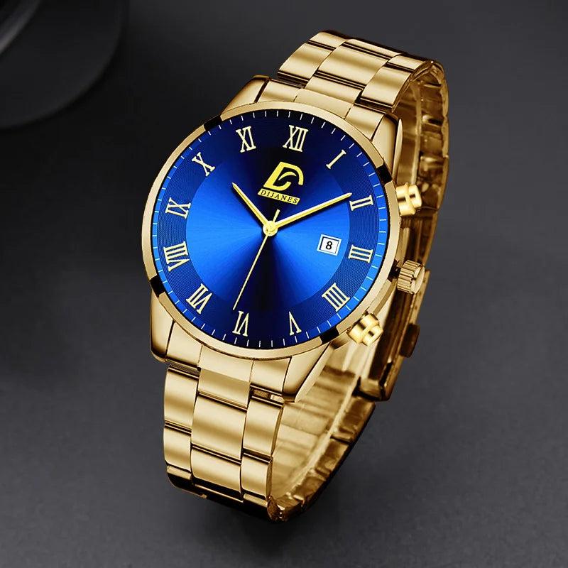 Men's Gold Watch Minimalist Quartz Calendar Wristwatch Business Casual