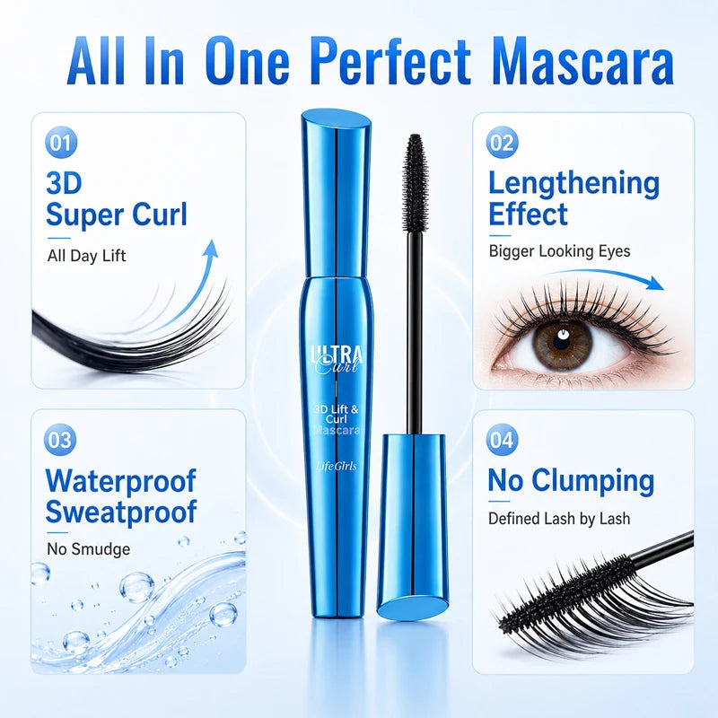 Waterproof Lengthening Volumizing Mascara - No Clumping, Smudge Proof, Long Lasting Eye Makeup