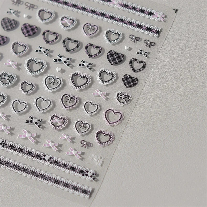Self-Adhesive Nail Stickers with Pearl Lace Bow & Heart Designs for Manicure