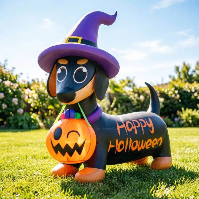 Inflatable Halloween Pumpkin Puppy Ornament with LED for Garden Yard Outdoor Decoration