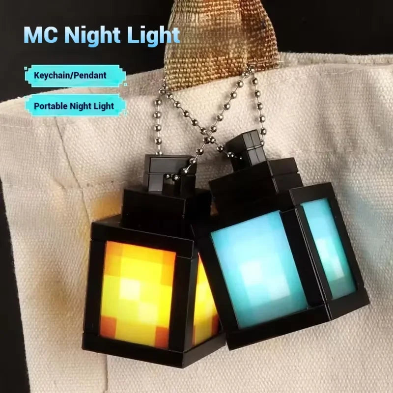 Rechargeable Pixel Lantern Night Light Keychain - Portable Kids Gift, USB-C Powered