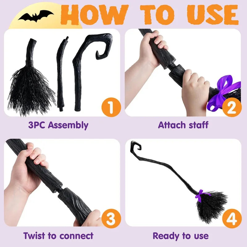 Halloween Witch Broom Decoration Prop for Costume Parties and Cosplay