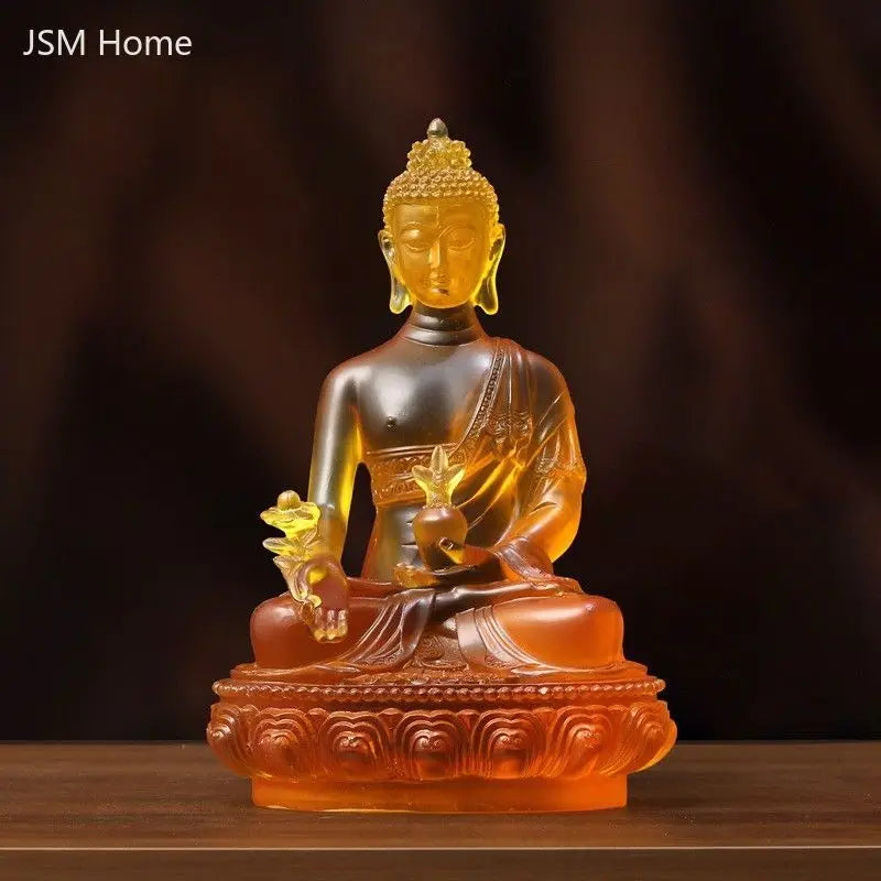 Water Glaze Medicine Buddha Statue Ornament for Home Office Decor - Resin Sculpture