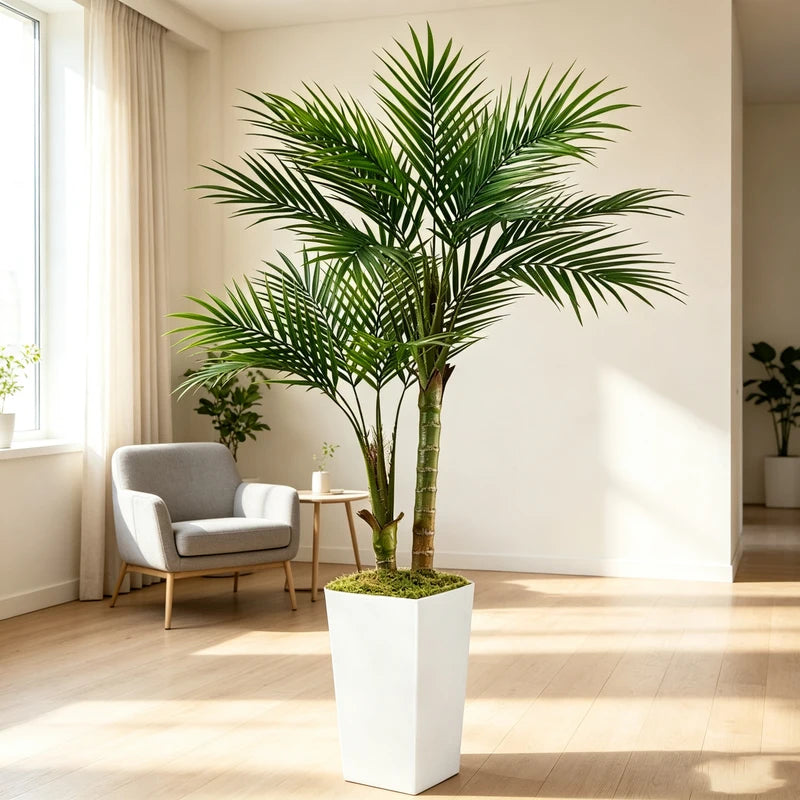 60 Inch Artificial Areca Palm Tree with Tall Planter - Lifelike Faux Indoor Outdoor Tropical Plant