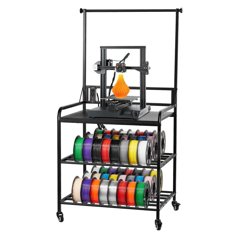 3-Tier Filament Storage Rack for 3D Printers with Wheels and Heavy Duty Steel Frame