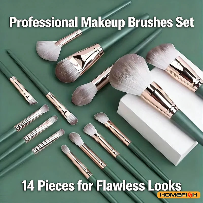 14-Piece Soft Fluffy Makeup Brush Set for Face Eyes & Powder Application