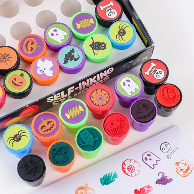Halloween Party Toy Set - 12/24 Cartoon Pumpkin Bat Seal Kids Favor Gifts
