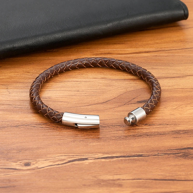 Men's Leather Bracelet Bangle with Magnetic Clasp - Handmade, Customizable Colors & Sizes