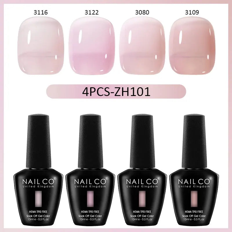 4pcs Translucent Color Gel Nail Polish Kit for Autumn Winter UV Nails