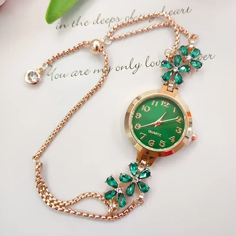 Women Quartz Watch with Strass Dial and Bracelet - Multiple Colors