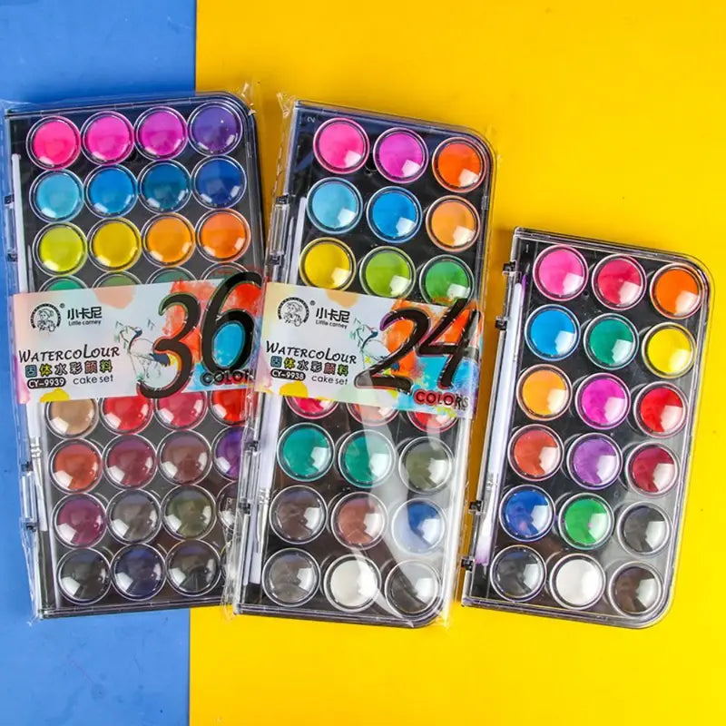 Multi-Color Watercolor Paint Set with Metallic Glitter in Plastic Box - 12/18/24/36 Colors