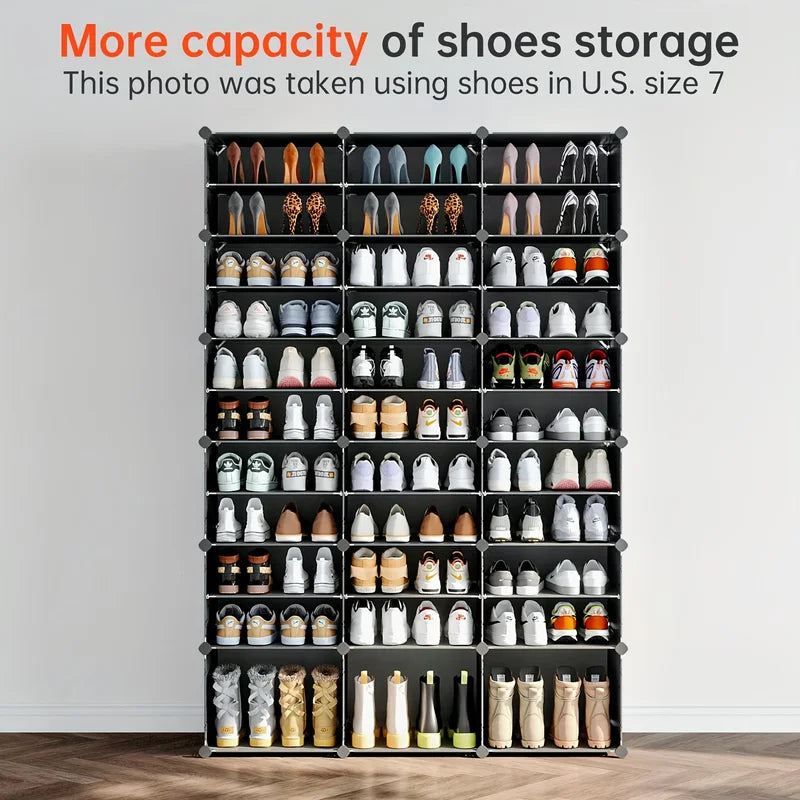 Large Plastic Shoe Storage Cabinet for 72 Pairs - Portable Organizer with Doors