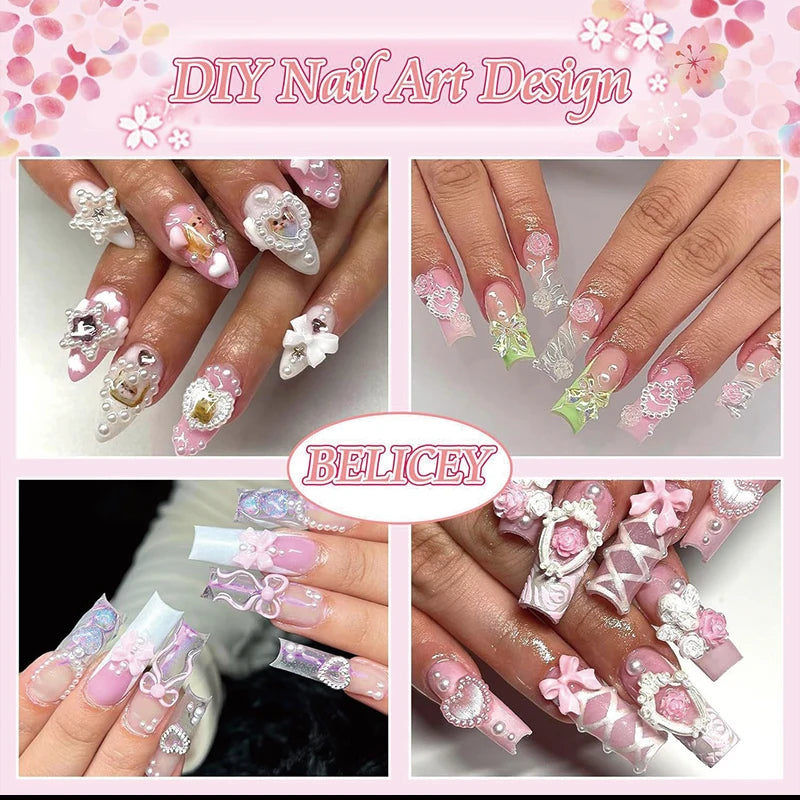 24-Piece Y2K Millennial Nail Art Decoration Set with Rhinestones Pearls & Charms