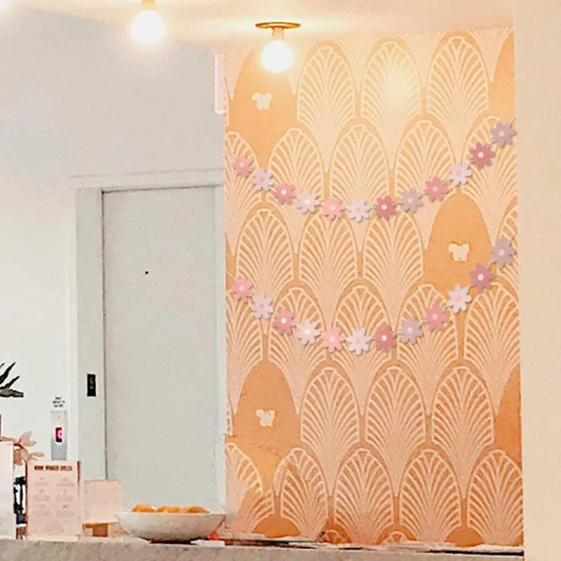 Pink Daisy Party Decor Garland Banners - Spring Boho Flower Cutouts & Flags