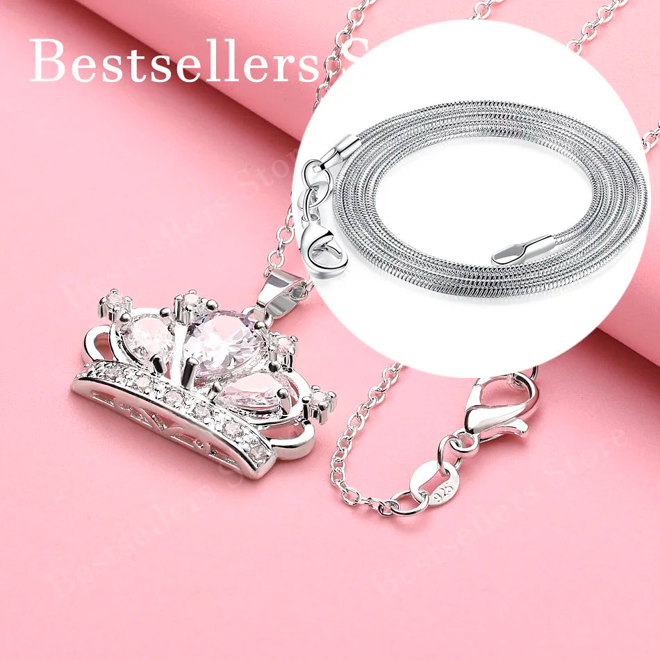 Sterling Silver Crown Pendant Necklace 16-30 Inch Women's Jewelry