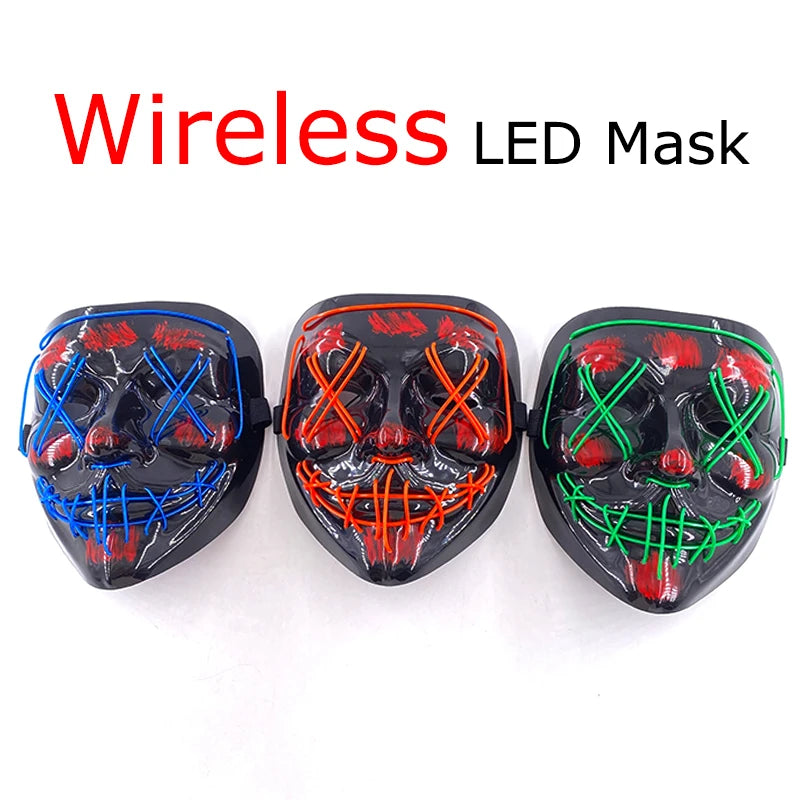 Wireless Neon LED Mask for Halloween Parties - Light Up, Glowing, Purge Mask