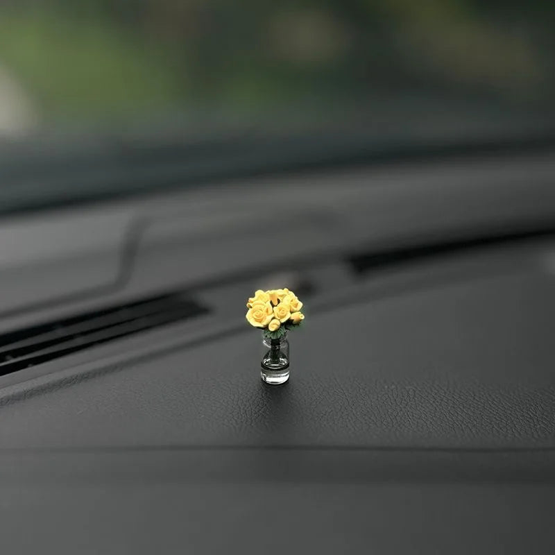 Car Interior Decoration Mini Resin Rose Sunflower Vase - Auto Center Console Ornament