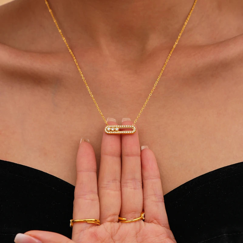 Geometric White Zircon Stainless Steel Necklace Rings for Women - Luxury Jewelry Gift