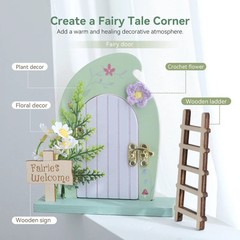 Mini Fairy Door Set with Ladder & Sign for Dollhouse Decor Whimsical Garden Accessory