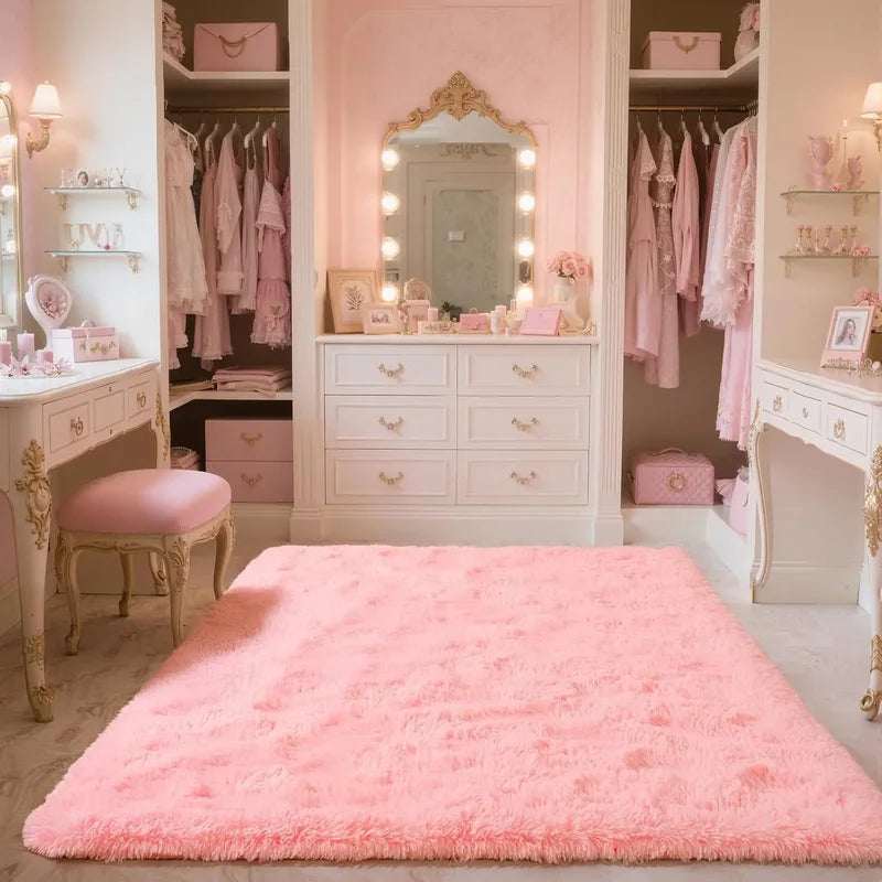 Pink Bedroom Carpet - Soft Plush Floor Mat for Living Room & Dorm Decor
