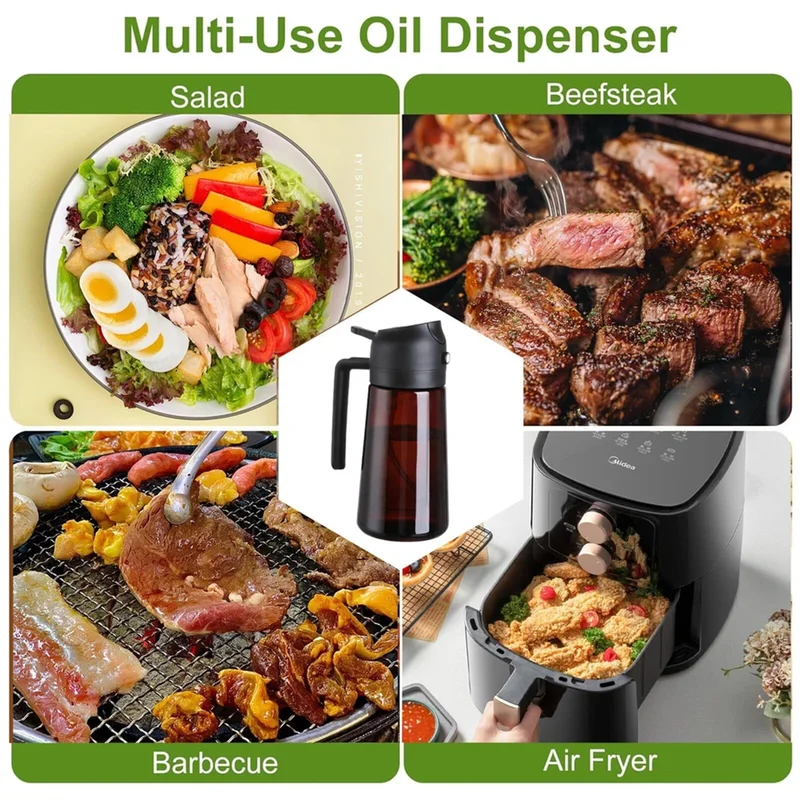2-in-1 Glass Oil Dispenser Spray Bottle 16oz Leakproof Kitchen Utensil