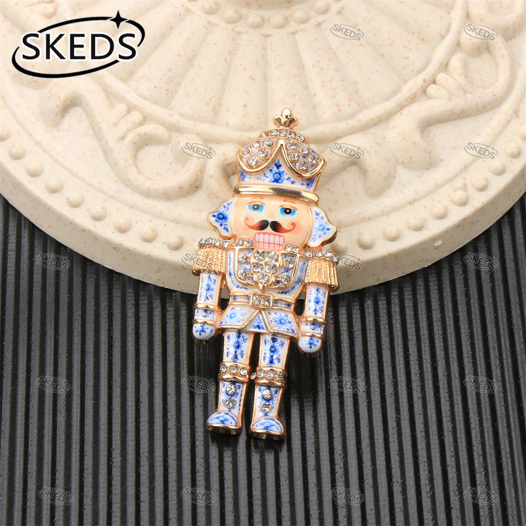 Christmas Nutcracker Brooch - Blue & White Porcelain Style Lapel Pin Gift
