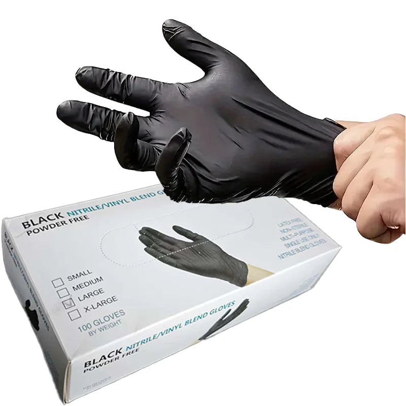 Heavy Duty Black Nitrile Gloves 100PCS - Food Safe, Powder & Latex Free, Durable Kitchen & Medical Use