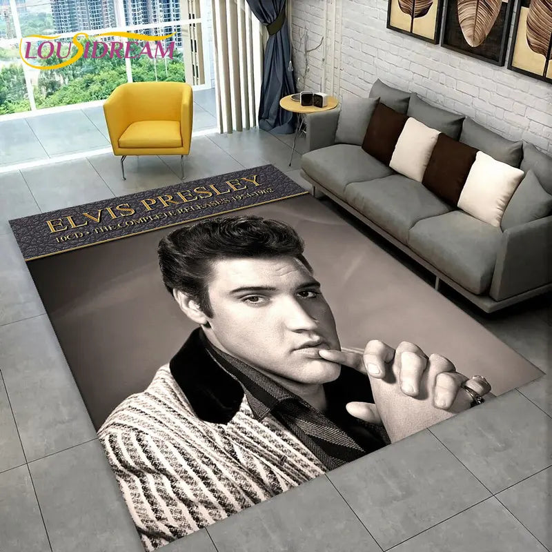 Elvis Presley Retro Area Rug for Living Room & Bedroom - Non-Slip Carpet