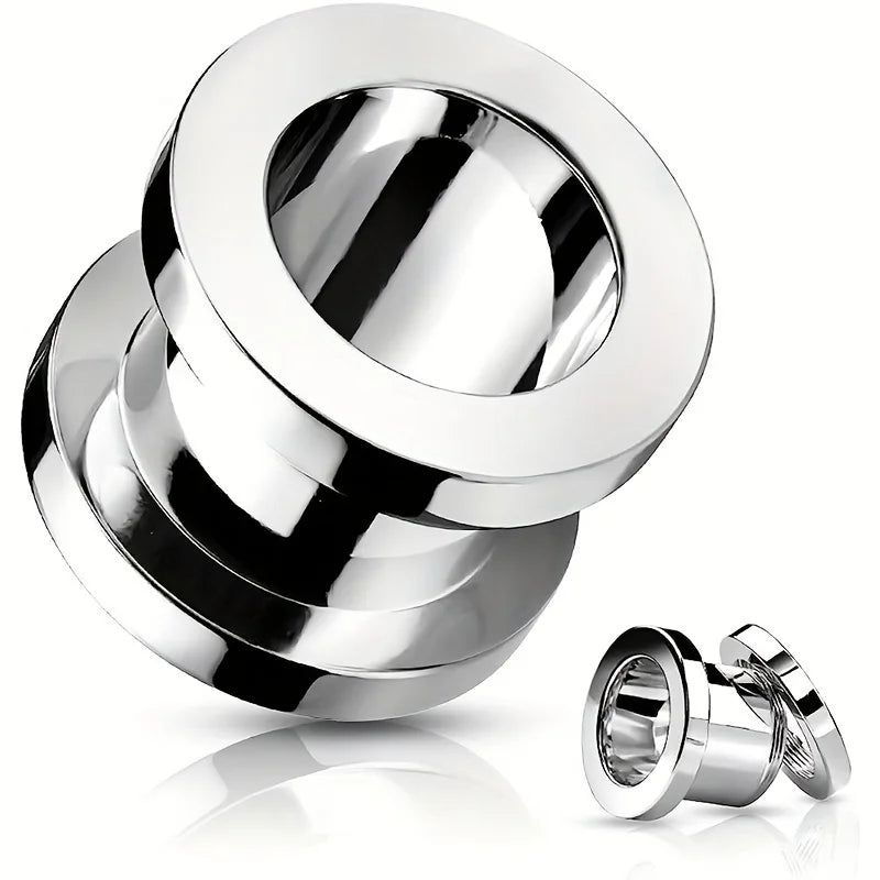 2-Pair Titanium & Stainless Steel Ear Gauge Tunnels Expander Plugs Body Piercing Jewelry