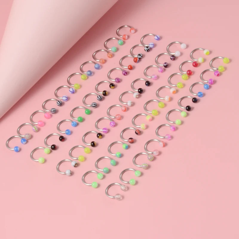 50 Pcs Colorful Horseshoe Nose Rings Set Body Jewelry Steel Acrylic Piercing Studs