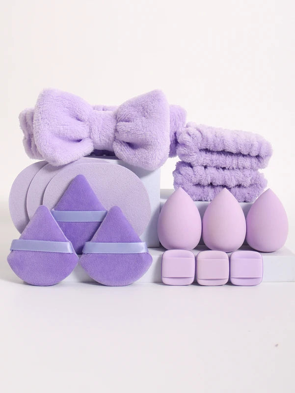 15pcs Makeup Sponge Set with Face Headband & Wristband - Cosmetic Blenders & Beauty Egg Applicators