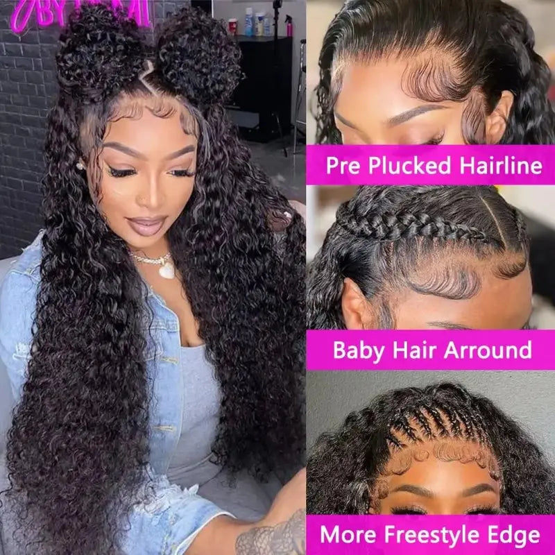 Curly Lace Front Human Hair Wig for Black Women Pre-Plucked Brazilian Deep Wave 13x4 & 13x6 HD Lace Frontal