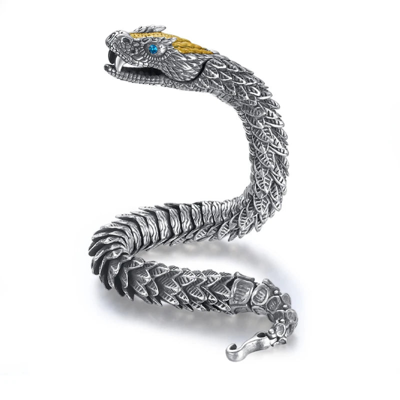 Retro Handmade Men's Jewelry Bracelet with Medusa & Rattlesnake Design - High-End Hip-Hop Style