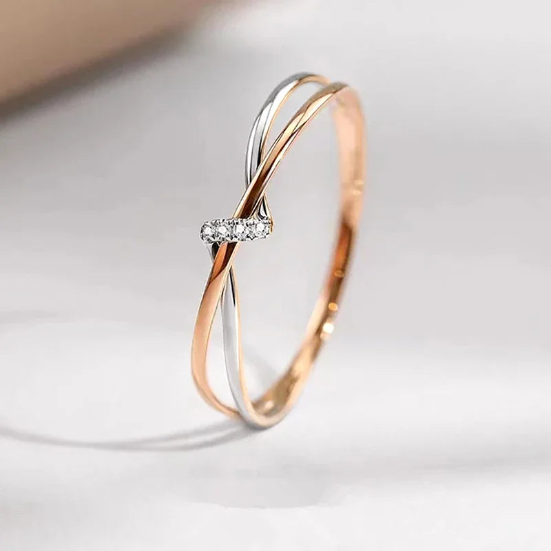 Simple Designed Cubic Zirconia Gold Tone Engagement Ring for Women