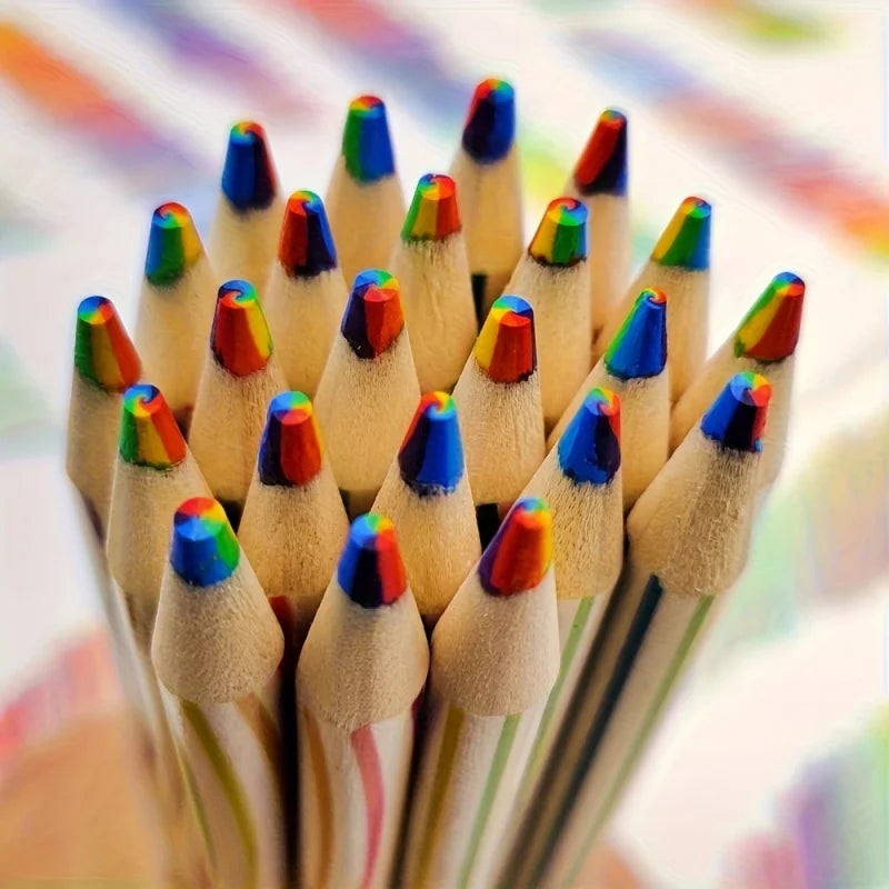 Rainbow Art Pen Set with Colored Pencils and Thick Lead for Professional Drawing