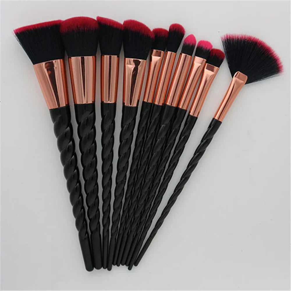 10-Piece Makeup Brush Set with Soft Synthetic Hair and Wooden Handles