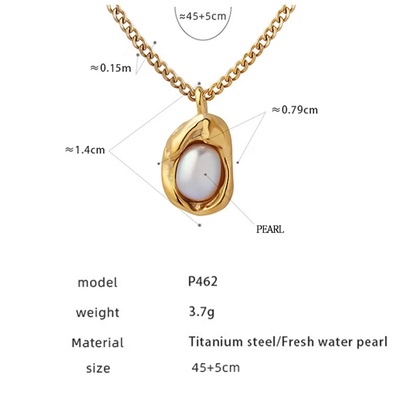 Pearl Pendant Necklace for Women Luxury Stainless Steel Cuban Chain Jewelry