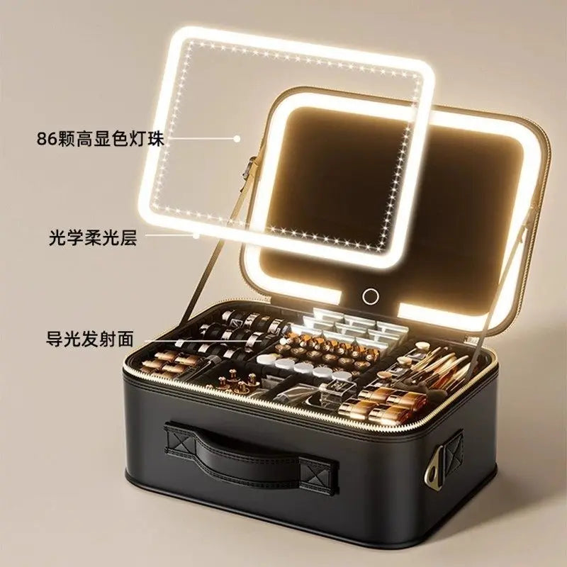 Illuminated Makeup Case with Mirror - Portable LED Cosmetic Bag, Large Capacity