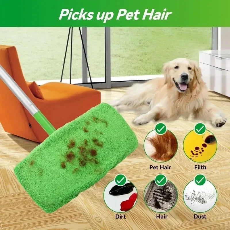 Reusable Microfiber Mop Pads for Floor Cleaning - Green, 25.5x11.5cm