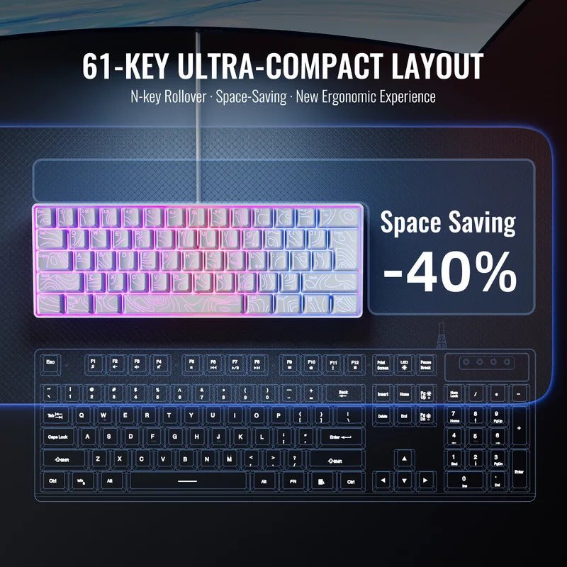 RGB Backlit Gaming Keyboard 61-Key Compact Mechanical Style for Fast Play