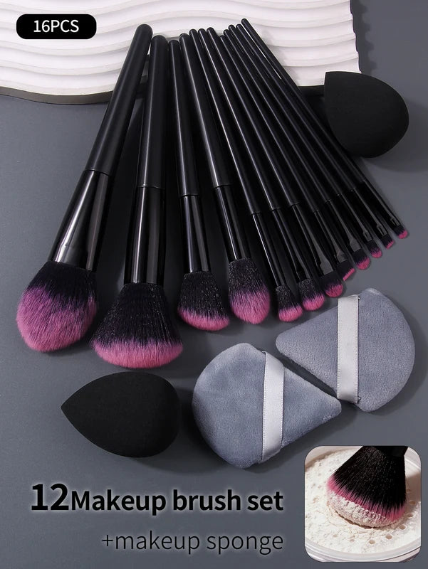 Professional Makeup Brush Set - 16 Soft Fluffy Cosmetic Brushes for Face & Eyes