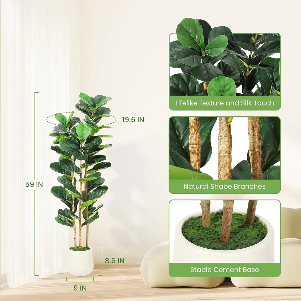 Artificial Fiddle Leaf Fig Tree with Pot - Faux Indoor Plant, Greenery, Fake Tree